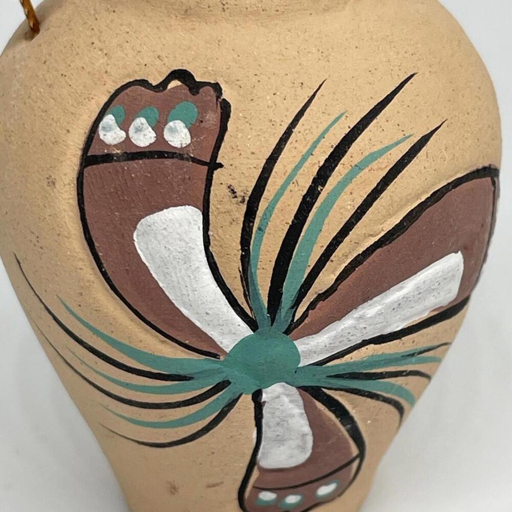 South American Hand Painted Terracotta Pottery Vase‎ Christmas Ornament 2.5" - Picture 6 of 8